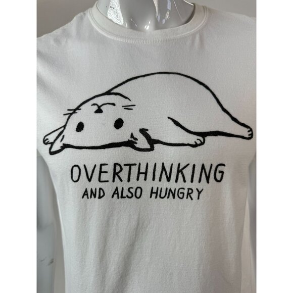 Overthinking & Also Hungry White T-Shirt By Black Matter Threadless - M 100% Cot - Picture 3 of 14